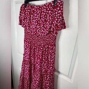 Red, White and Blue Ruffled Tiered Strapless Dress, Romantic Ruffle Sundress L